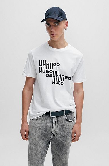 Cotton-jersey T-shirt with seasonal logo print, White