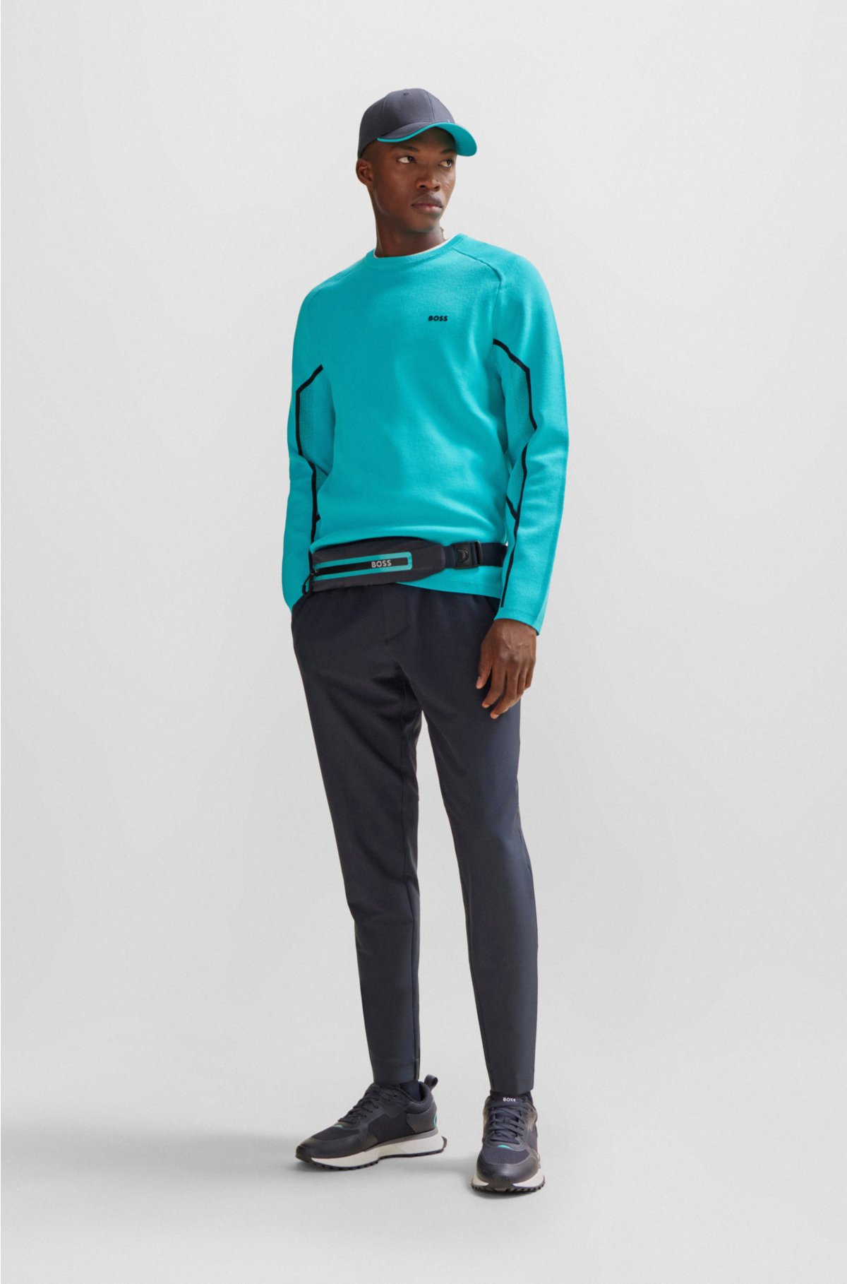 Regular-fit sweater with ribbed cuffs in degradé jacquard , Turquoise