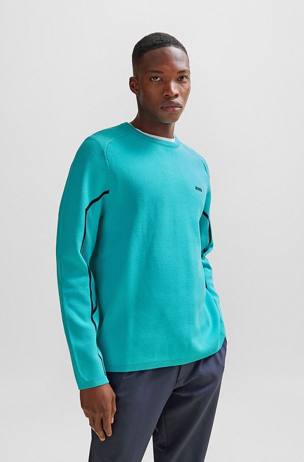 Regular-fit sweater with ribbed cuffs in degradé jacquard , Turquoise