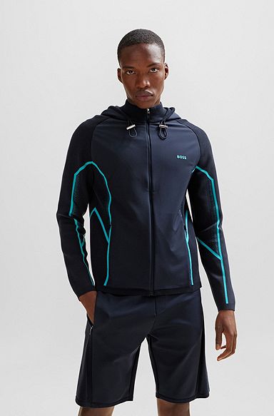 Regular-fit hooded jacket with degradé jacquard, Dark Blue
