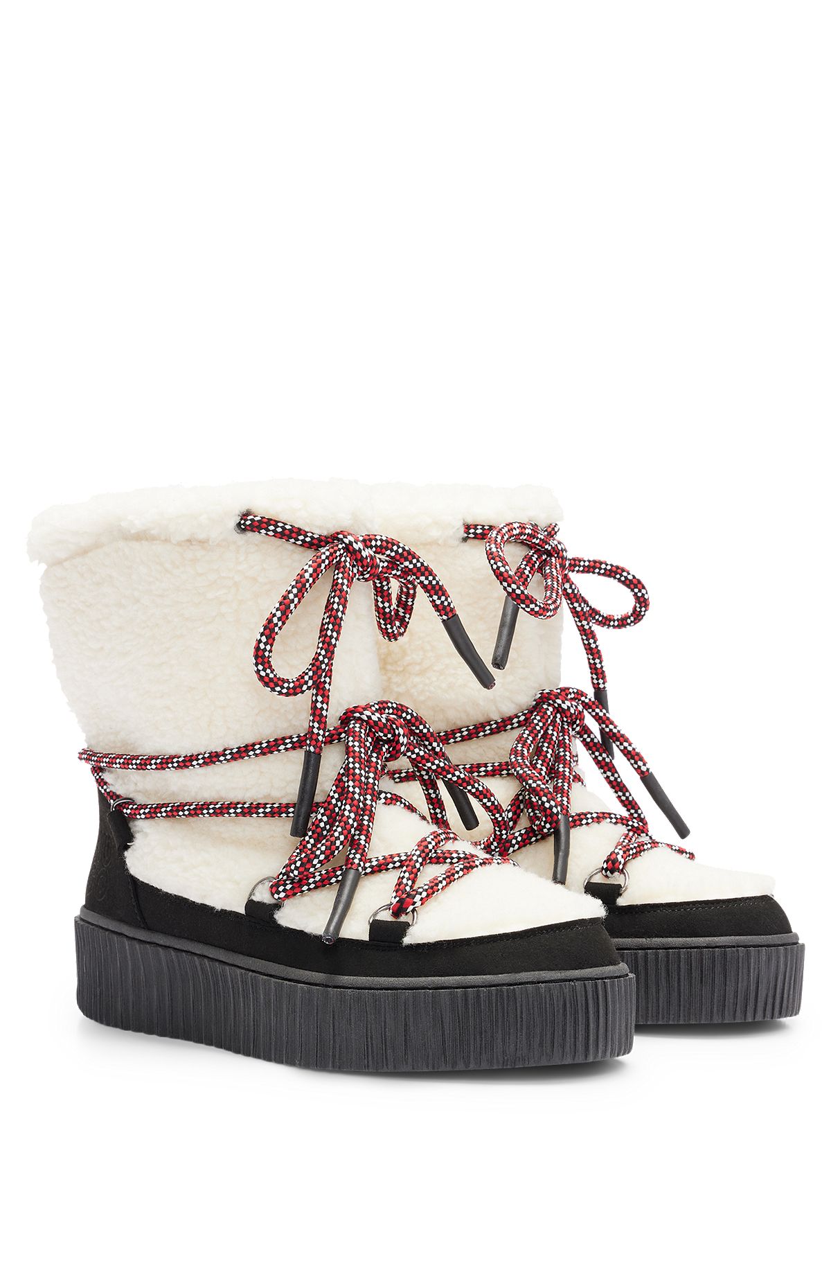 Teddy winter boots with lace-up details, White