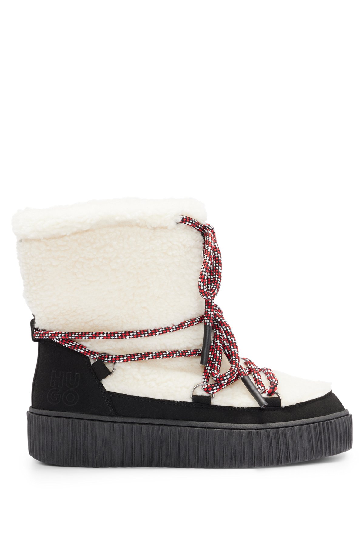 Teddy winter boots with lace-up details, White