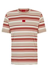 Striped T-shirt in cotton jersey with logo label, Patterned