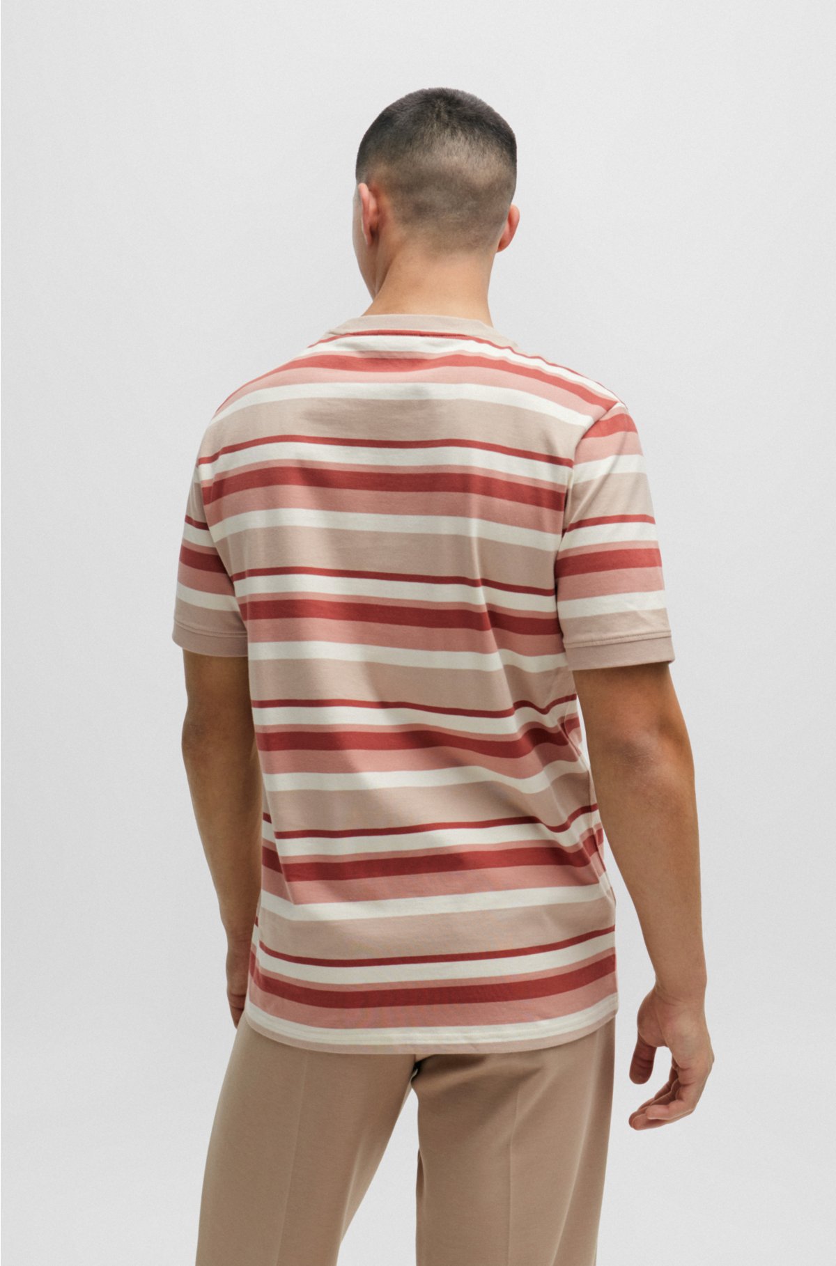 Striped T-shirt in cotton jersey with logo label, Patterned
