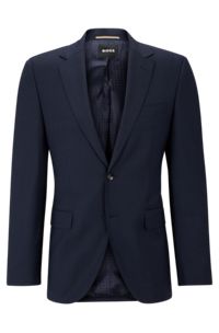 Regular-fit jacket in a micro-pattern wool blend, Dark Blue
