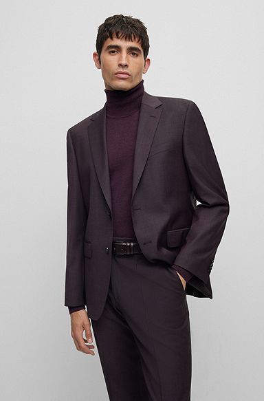 Regular-fit jacket in a micro-pattern wool blend, Dark Purple