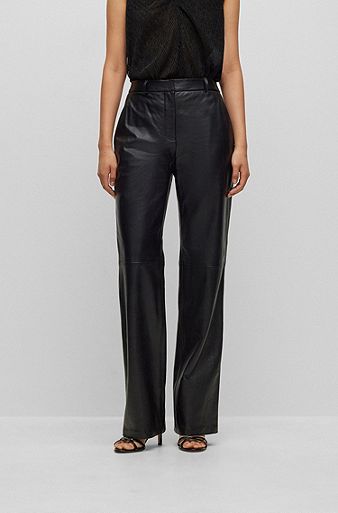 Regular-fit trousers in soft leather, Black