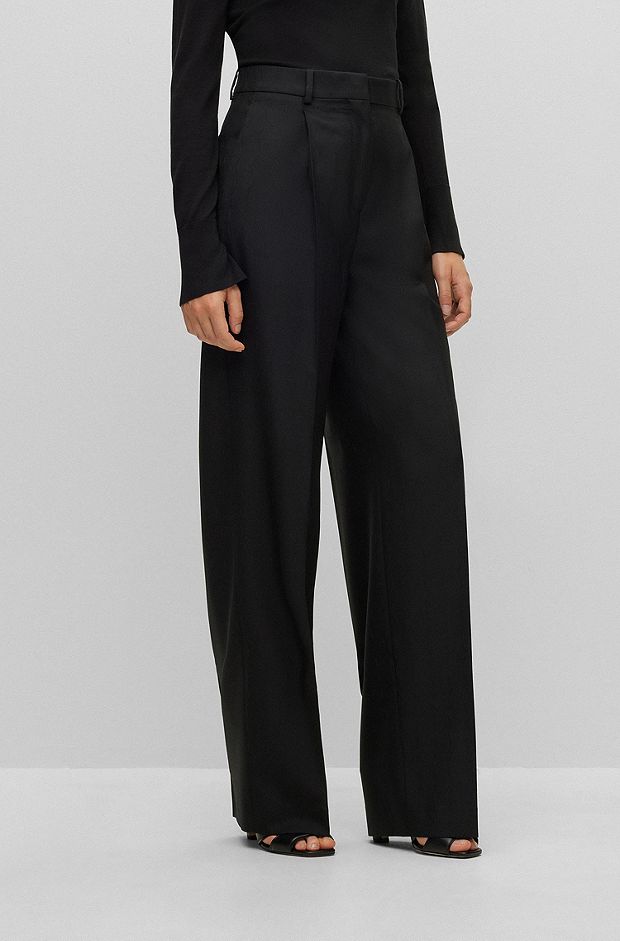 Regular-fit trousers in a virgin-wool blend, Black