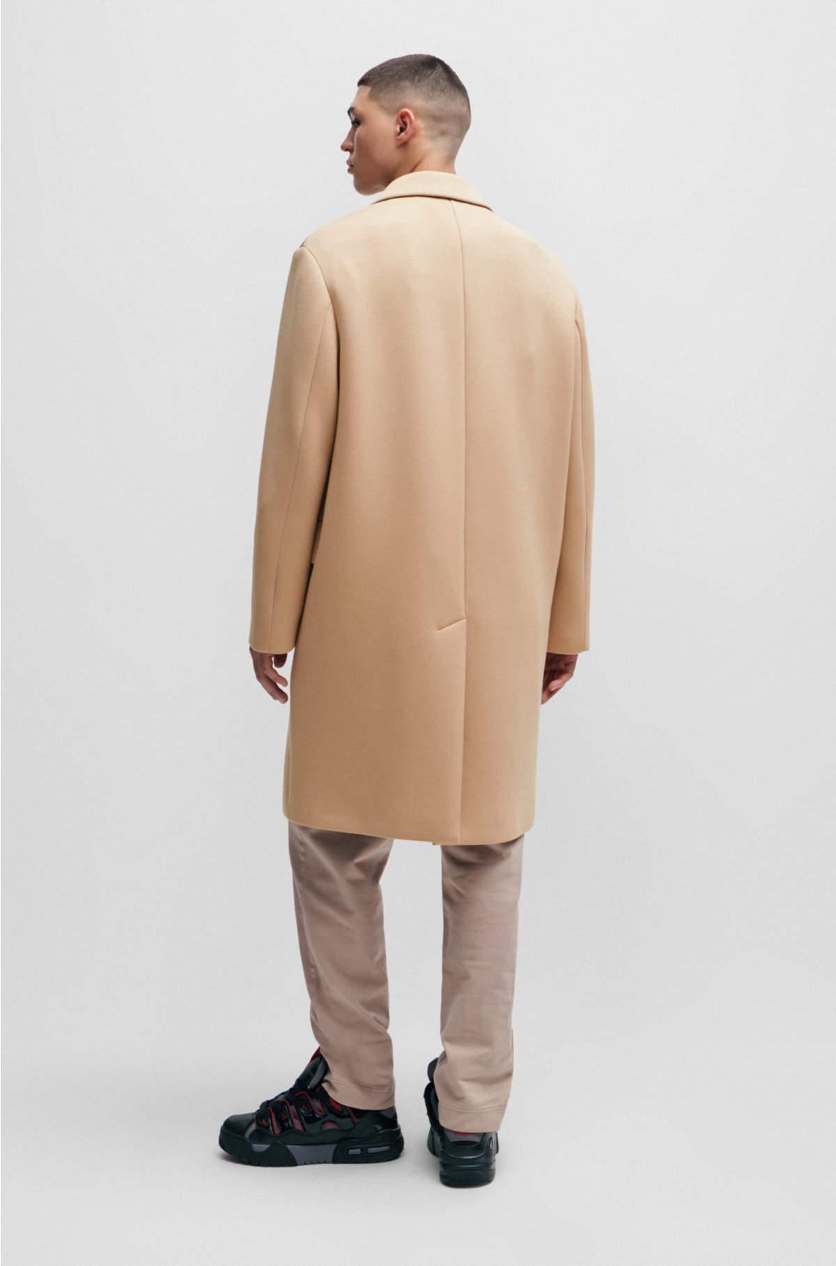 Regular-fit coat with double-breasted closure, Beige