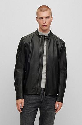 BOSS Cazadora biker de piel slim fit acolchada