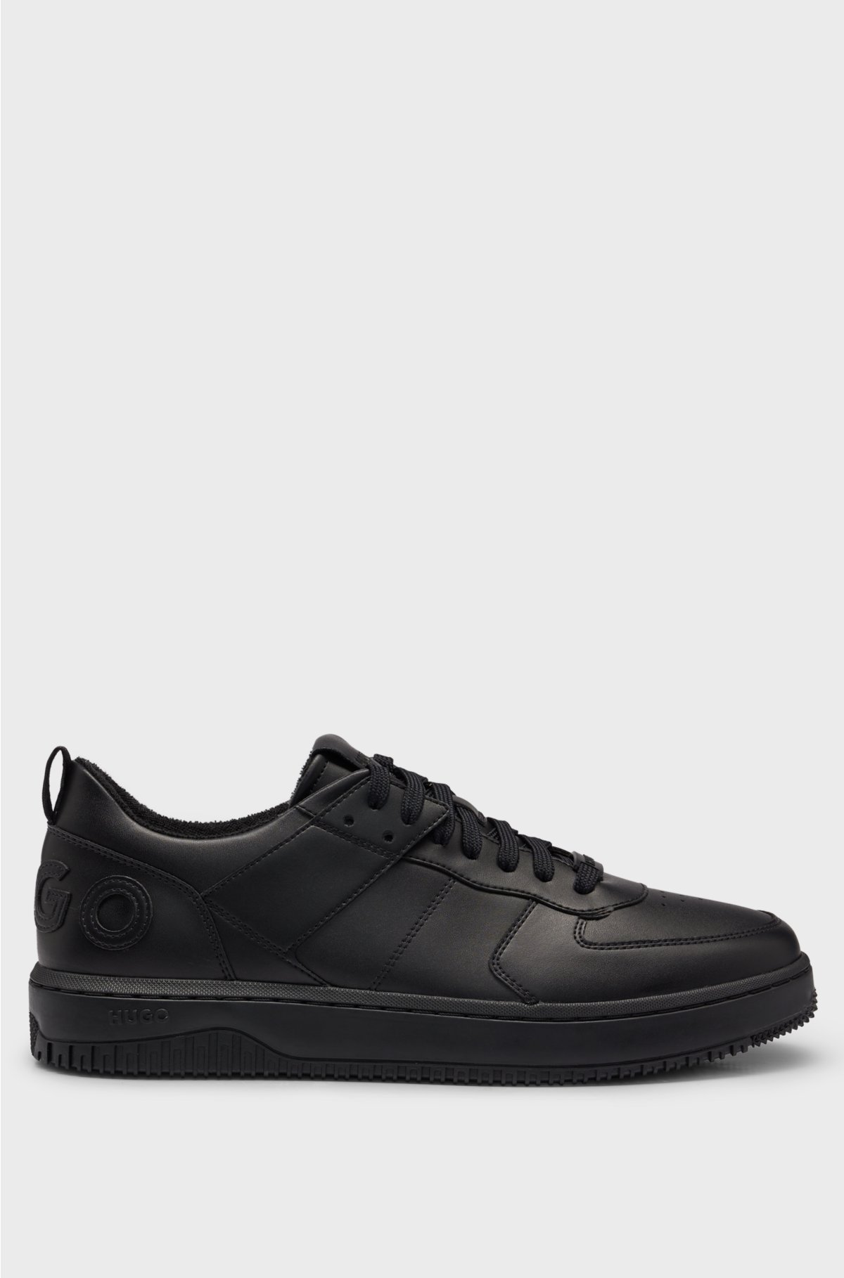 Mixed-material trainers with raised logo, Black