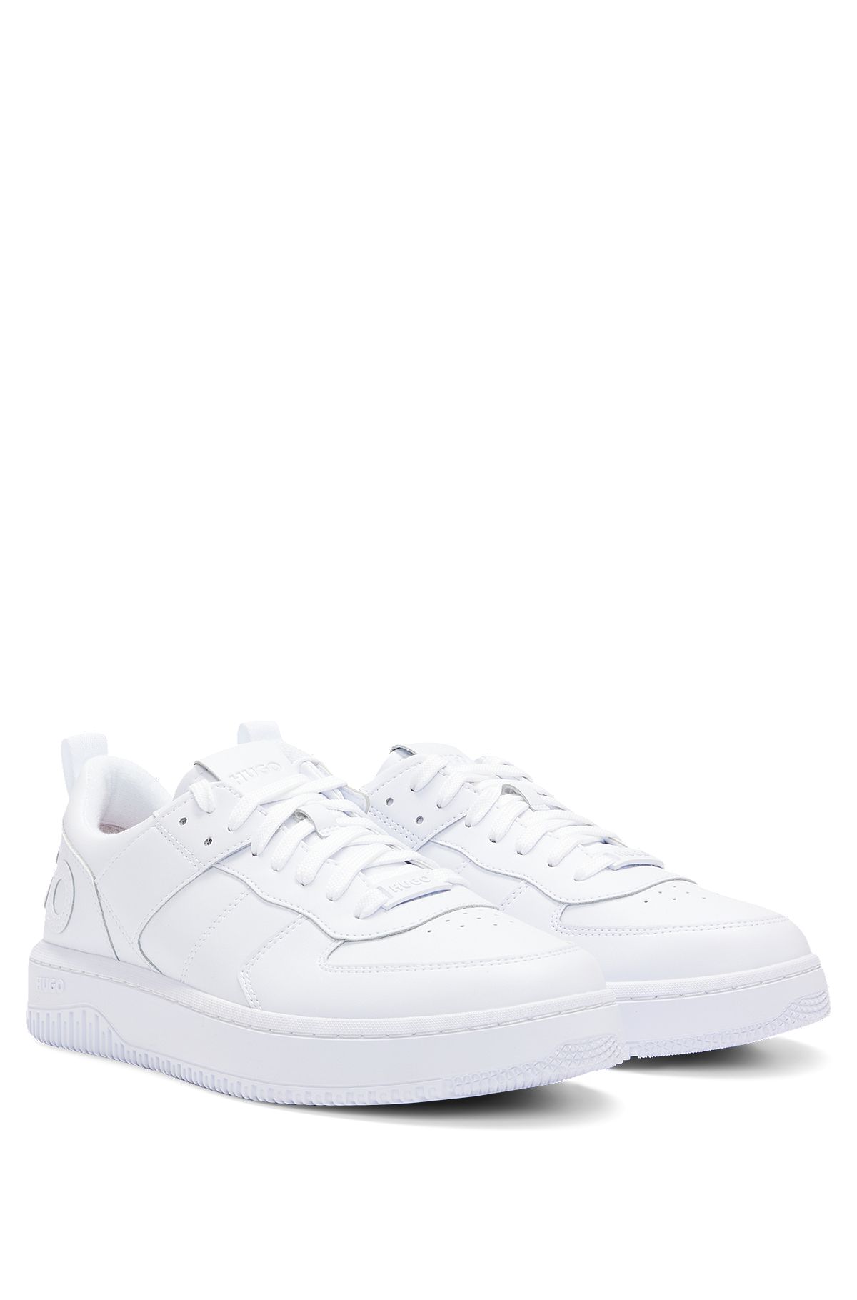 Mixed-material trainers with raised logo, White