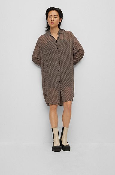 Relaxed-fit blouse met pied-de-poule-dessin en onderhemdje, Bedrukt