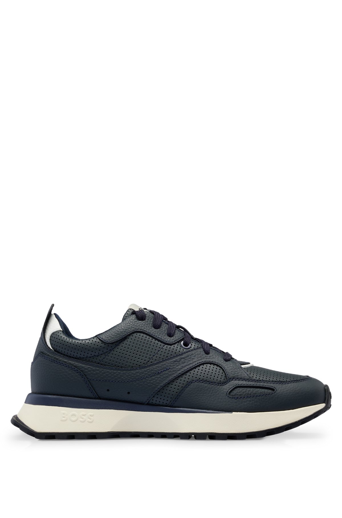 Mixed-material trainers with branding, Dark Blue