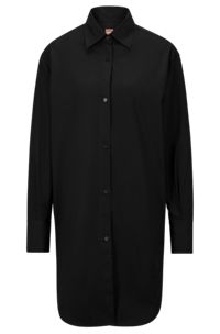 Longline-Bluse aus Baumwoll-Popeline mit Spitzkragen, Schwarz
