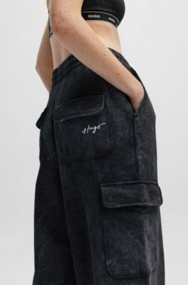 HUGO - Relaxed-fit cargo tracksuit bottoms in a cotton blend