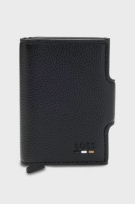 Grained faux-leather card holder with aluminium case, Black