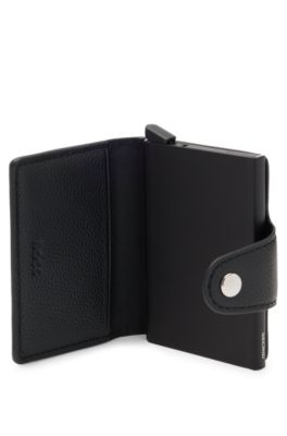 Grained faux-leather card holder with aluminium case, Black