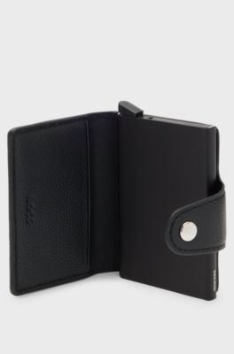 Grained faux-leather card holder with aluminium case, Black