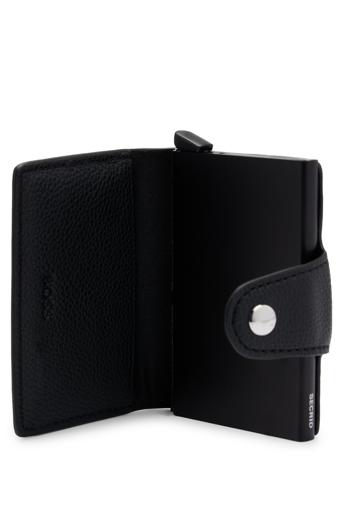 Grained faux-leather card holder with aluminium case, Black