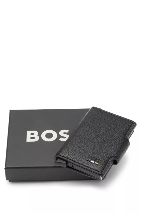 Grained faux-leather card holder with aluminium case