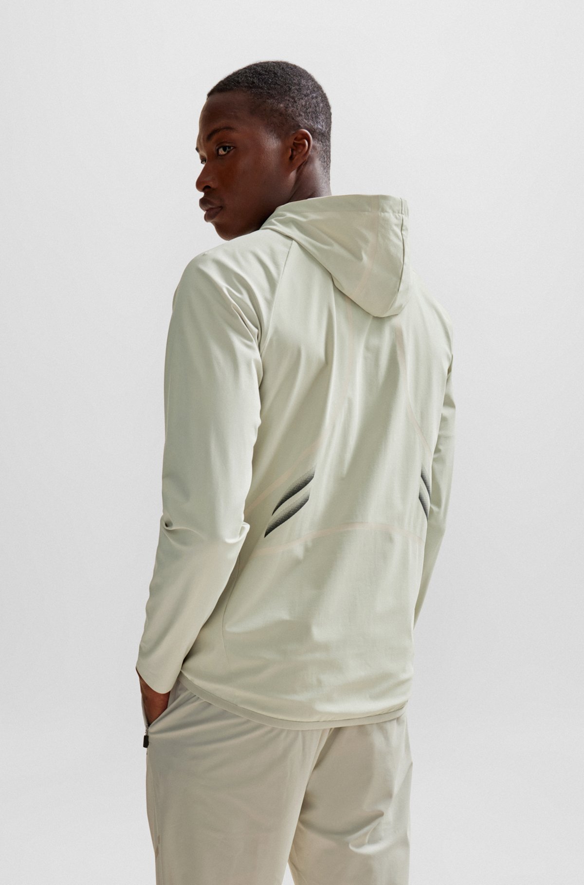 Zip-up hoodie with decorative reflective details, Natural