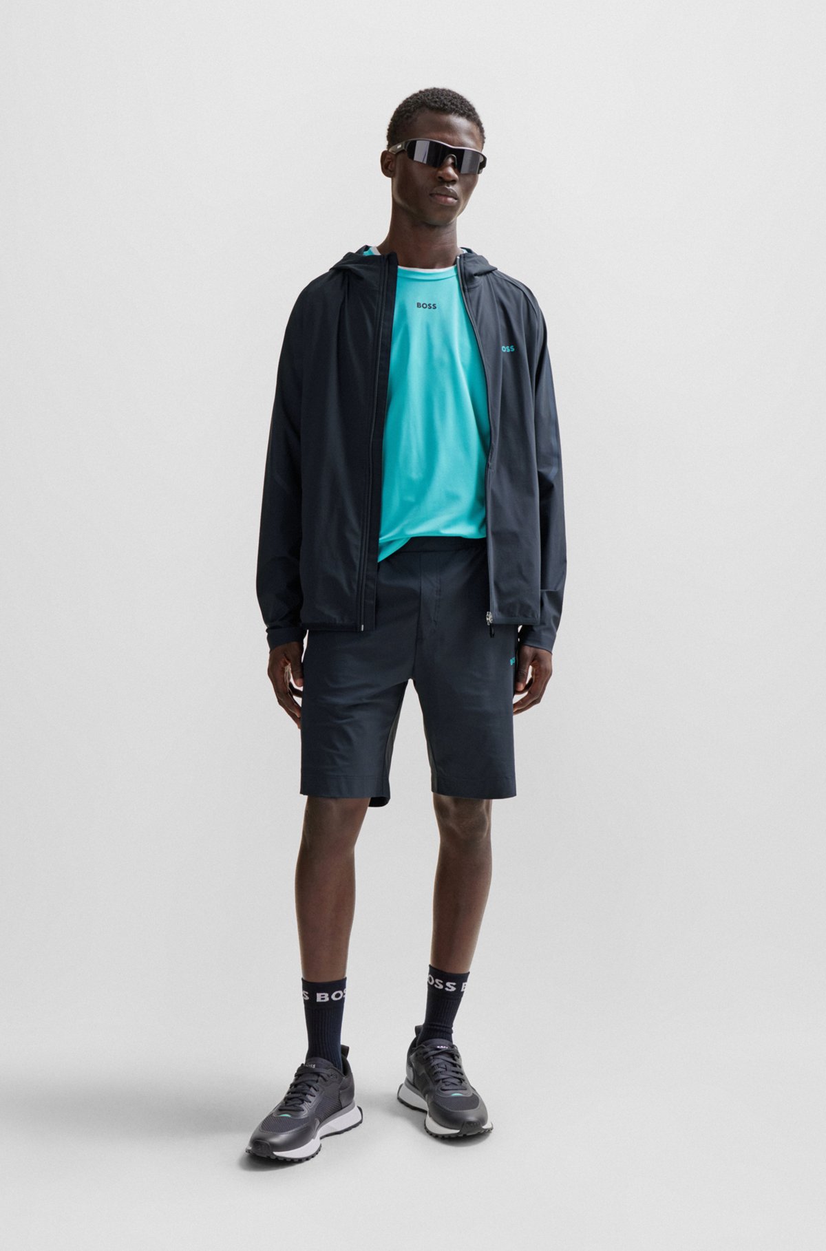 Regular-fit shorts with decorative reflective artwork, Dark Blue