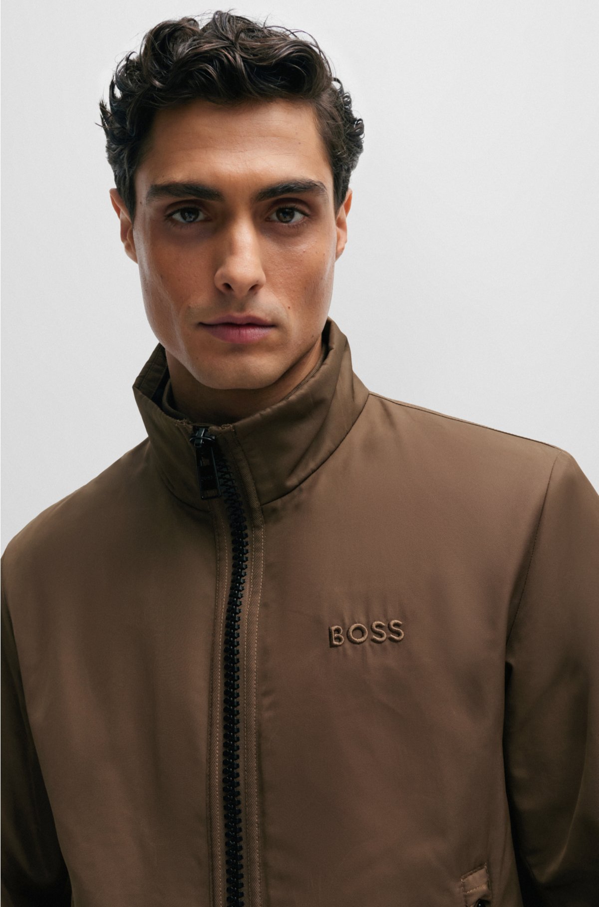 Regular-fit jacket with logo detail, Brown