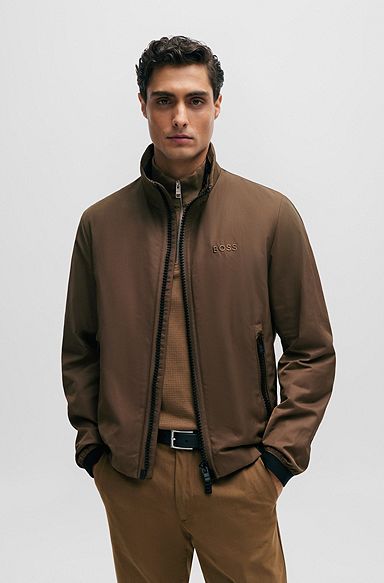 Regular-fit jacket with logo detail, Brown