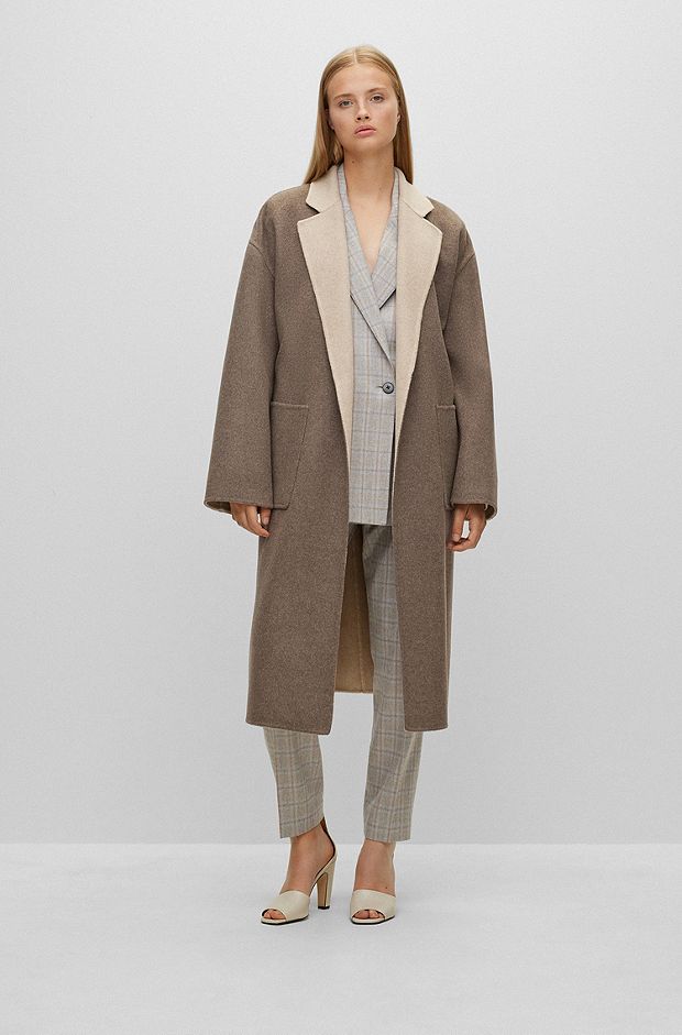 Relaxed-fit belted coat in virgin wool and cashmere, Grey