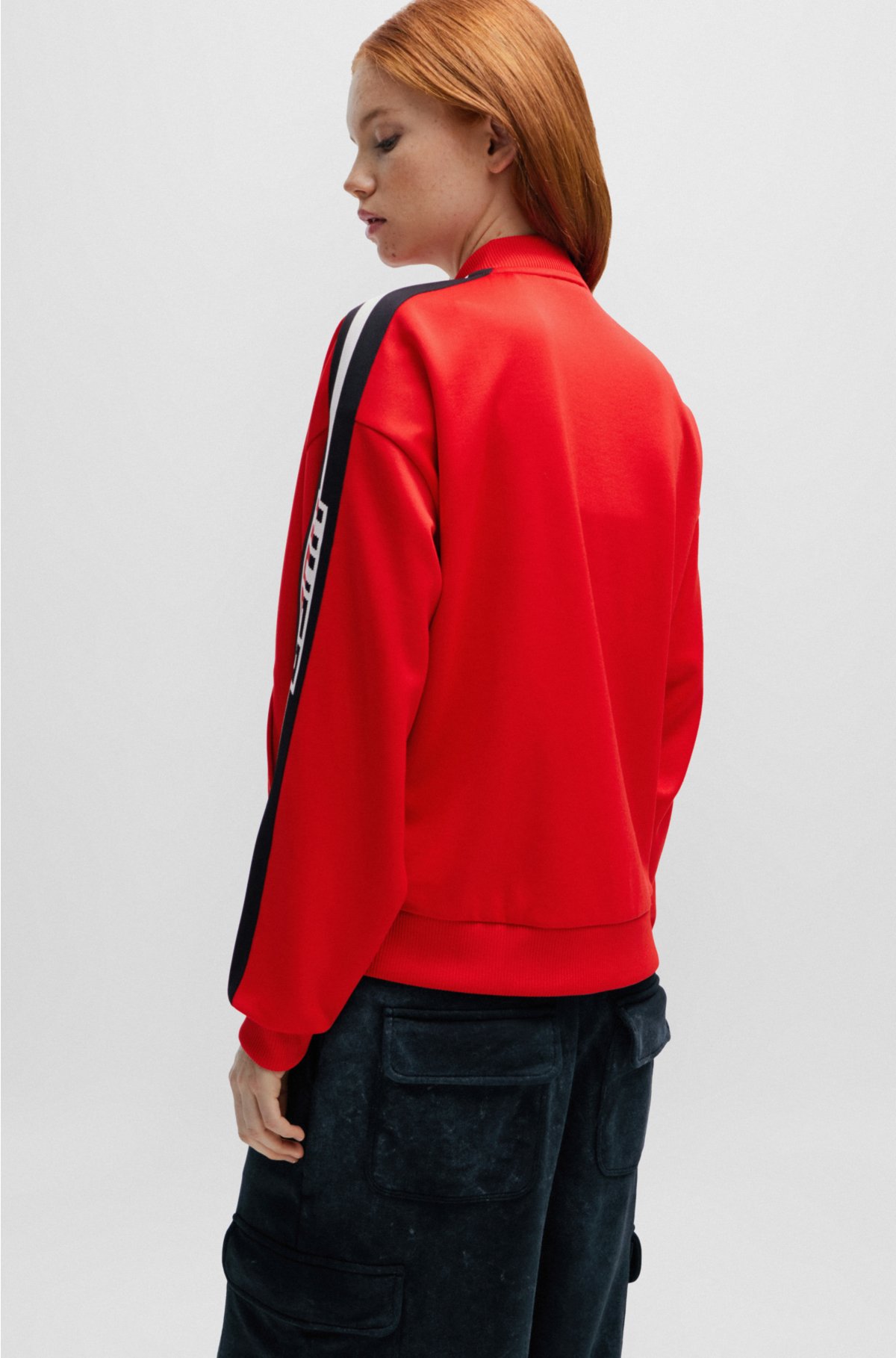 Racing-inspired jacket with striped logo tape, Red