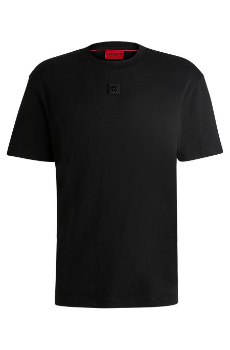 Interlock-cotton regular-fit T-shirt with stacked logo, Black