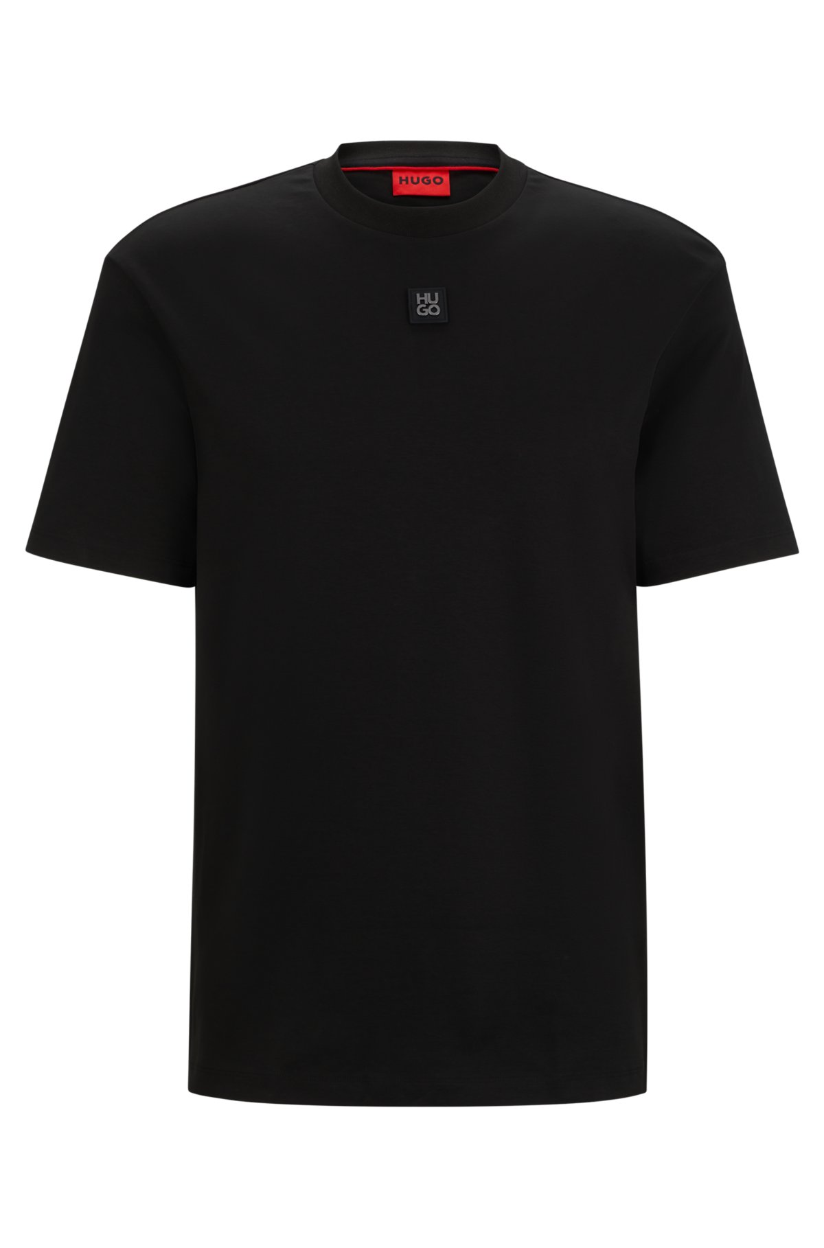 HUGO - Interlock-cotton regular-fit T-shirt with stacked logo