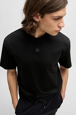 HUGO - Interlock-cotton regular-fit T-shirt with stacked logo