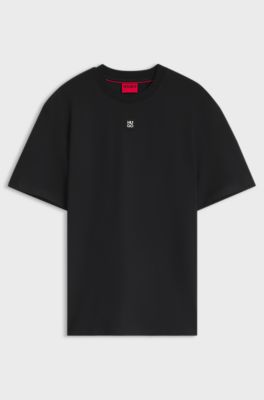 T-Shirt aus Interlock-Baumwolle mit metallenem Stack-Logo-Badge, Schwarz