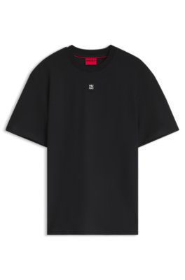 Hugo Uomo Nero T-Shirt In Cotone Intrecciato Con Targhetta Con Logo Metallizzato Scomposto