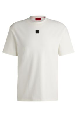 Interlock-cotton T-shirt with metallic stacked-logo badge, White