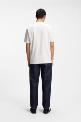 Interlock-cotton T-shirt with metallic stacked-logo badge, Natural