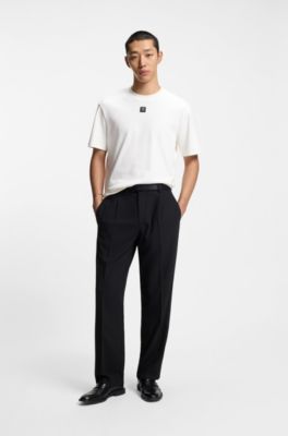 Interlock-cotton T-shirt with metallic stacked-logo badge, White