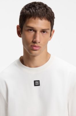 T-Shirt aus Interlock-Baumwolle mit metallenem Stack-Logo-Badge, Natur
