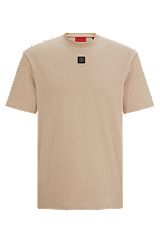 Interlock-cotton regular-fit T-shirt with stacked logo, Beige