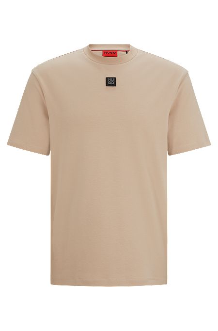 Interlock-cotton regular-fit T-shirt with stacked logo, Beige