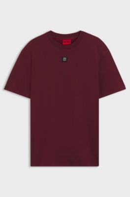Interlock-cotton T-shirt with metallic stacked-logo badge, Dark Red