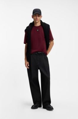 Interlock-cotton T-shirt with metallic stacked-logo badge, Dark Red