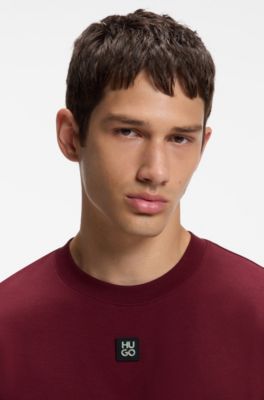 Interlock-cotton T-shirt with metallic stacked-logo badge, Dark Red