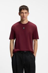 Interlock-cotton T-shirt with metallic stacked-logo badge, Dark Red