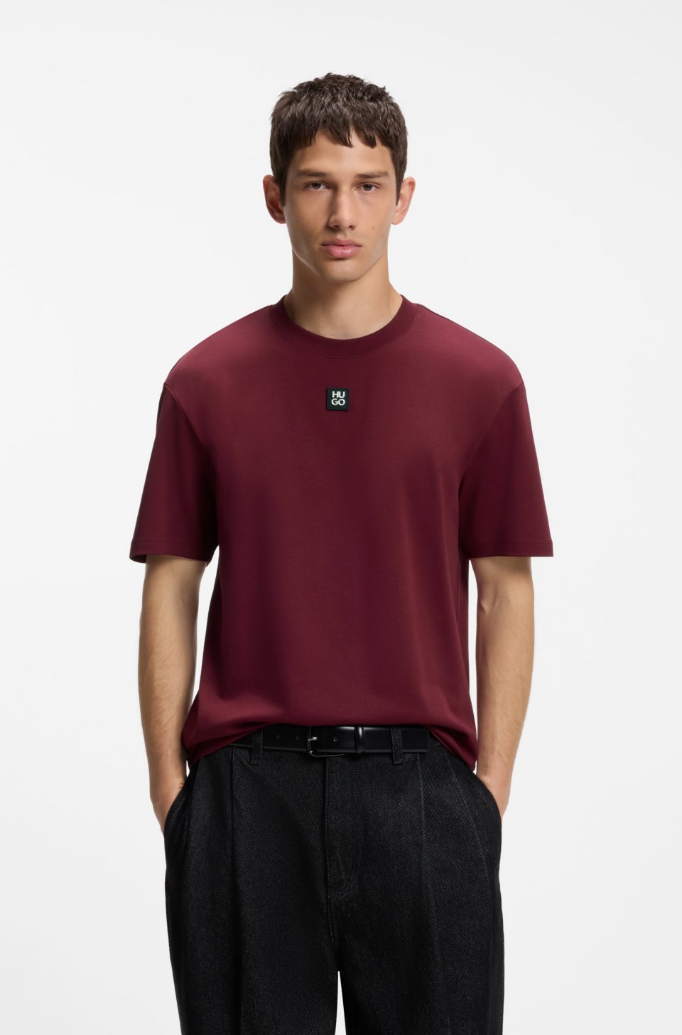 Interlock-cotton T-shirt with metallic stacked-logo badge