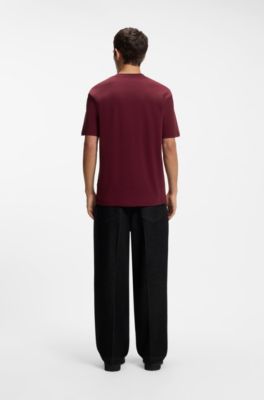 Interlock-cotton T-shirt with metallic stacked-logo badge, Dark Red
