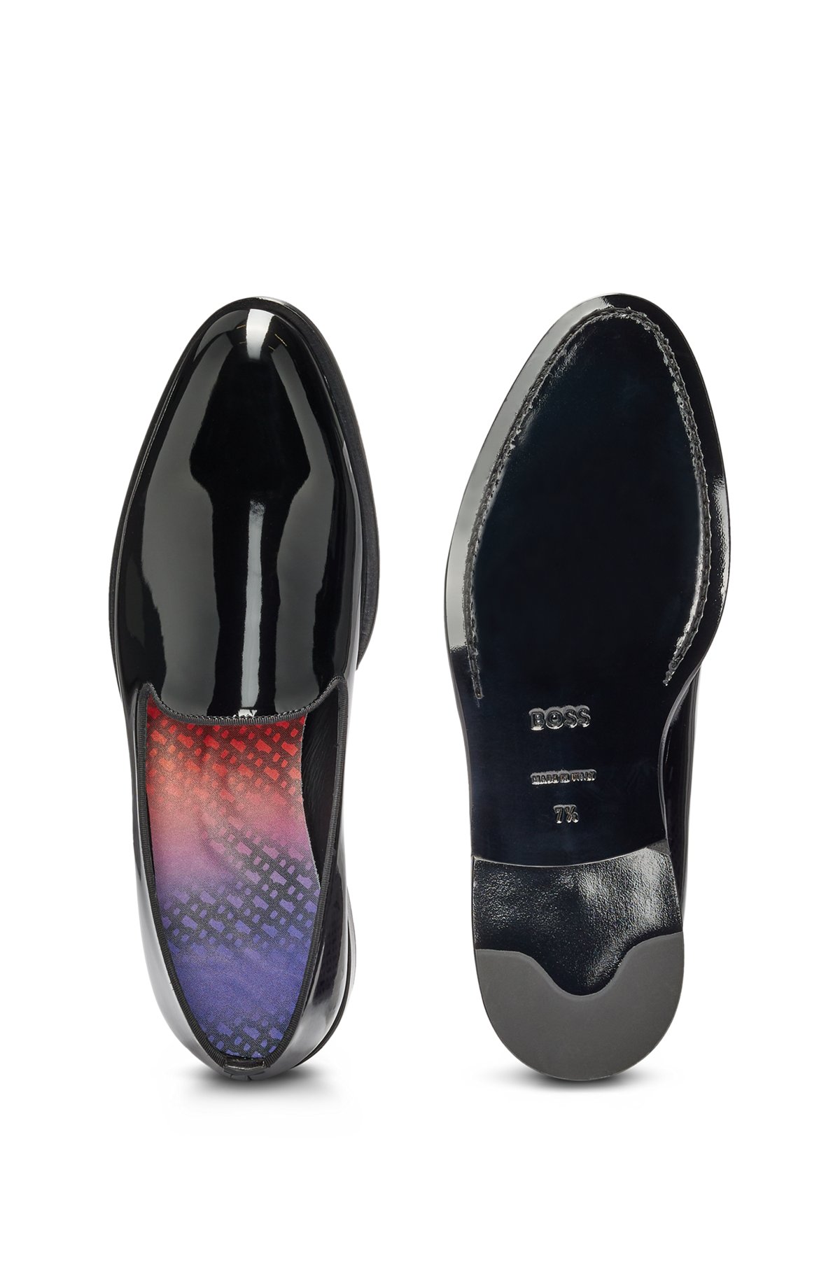 Italian-made loafers in leather with degradé monogram detailing, Black
