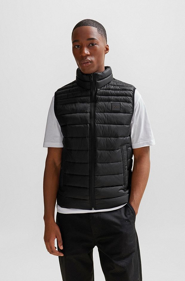 Water-repellent slim-fit gilet with logo patch, Black